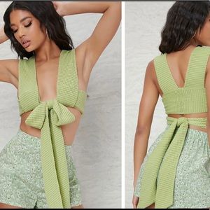 SHEIN Textured Knit Self-Tie Back Crop Top